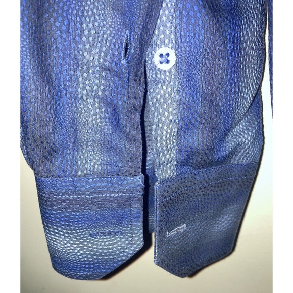 Bugatchi Uomo Shirt Mens XL Blue Striped W dotted Circle Design Long Sleeve - Picture 8 of 9